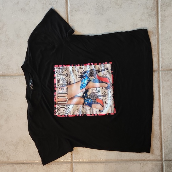 Julia by Love J Queen  black tshirt sexy High heels accent top size xs - Picture 3 of 10